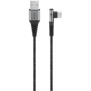C&acirc;ble Textile USB-C&trade; vers USB-A avec Fiches M&eacute;talliques (Gris Sid&eacute;ral/Argent), 90&deg;, 1 m